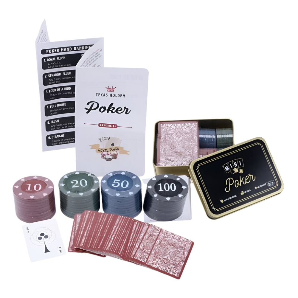 Mini Poker Set Ready To Play Travel Set Card Game in Gift Tin Box - Image 2