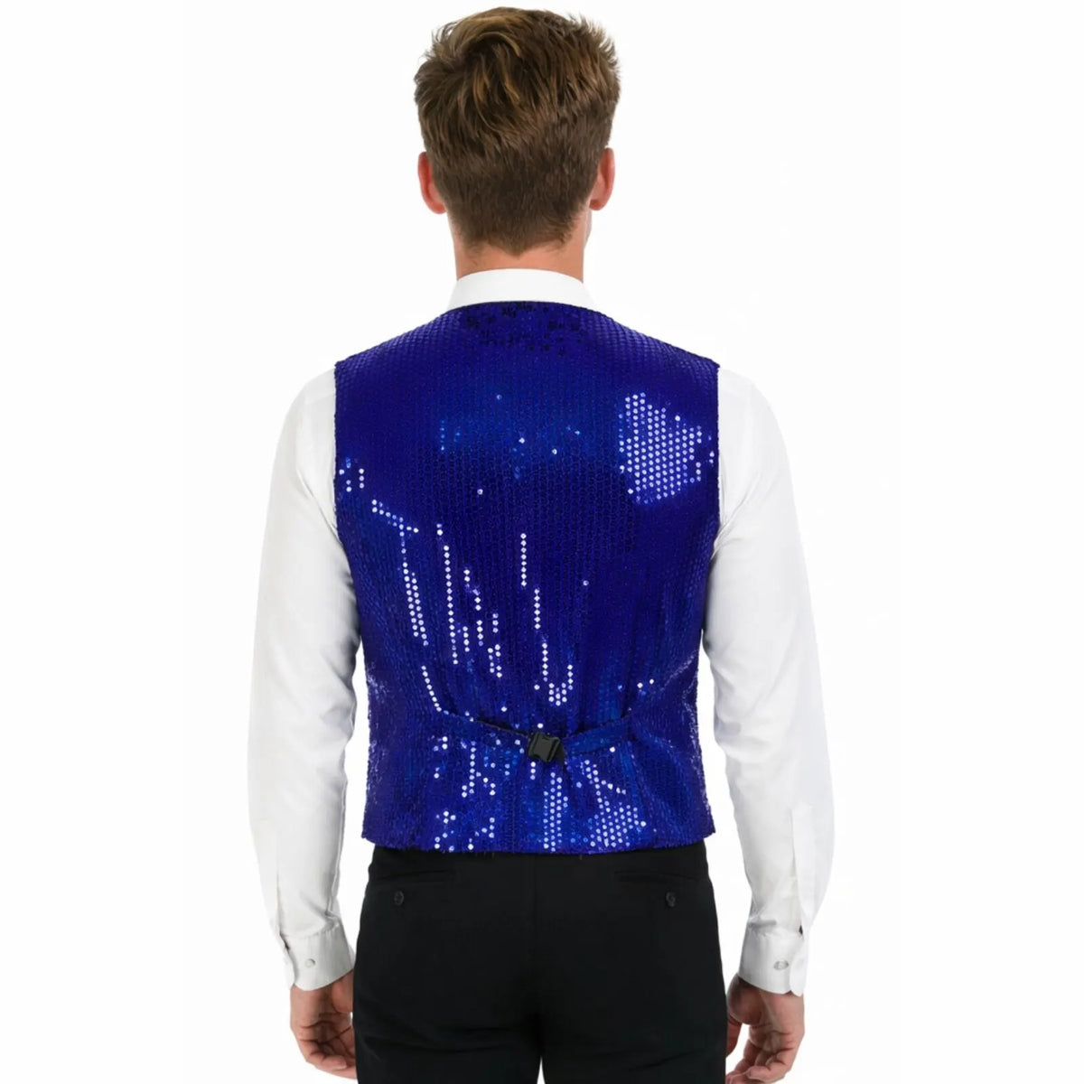Mens Sequin Vest Waistcoat Disco Sparkle Costume Dance Party One Size - Blue - Image 3