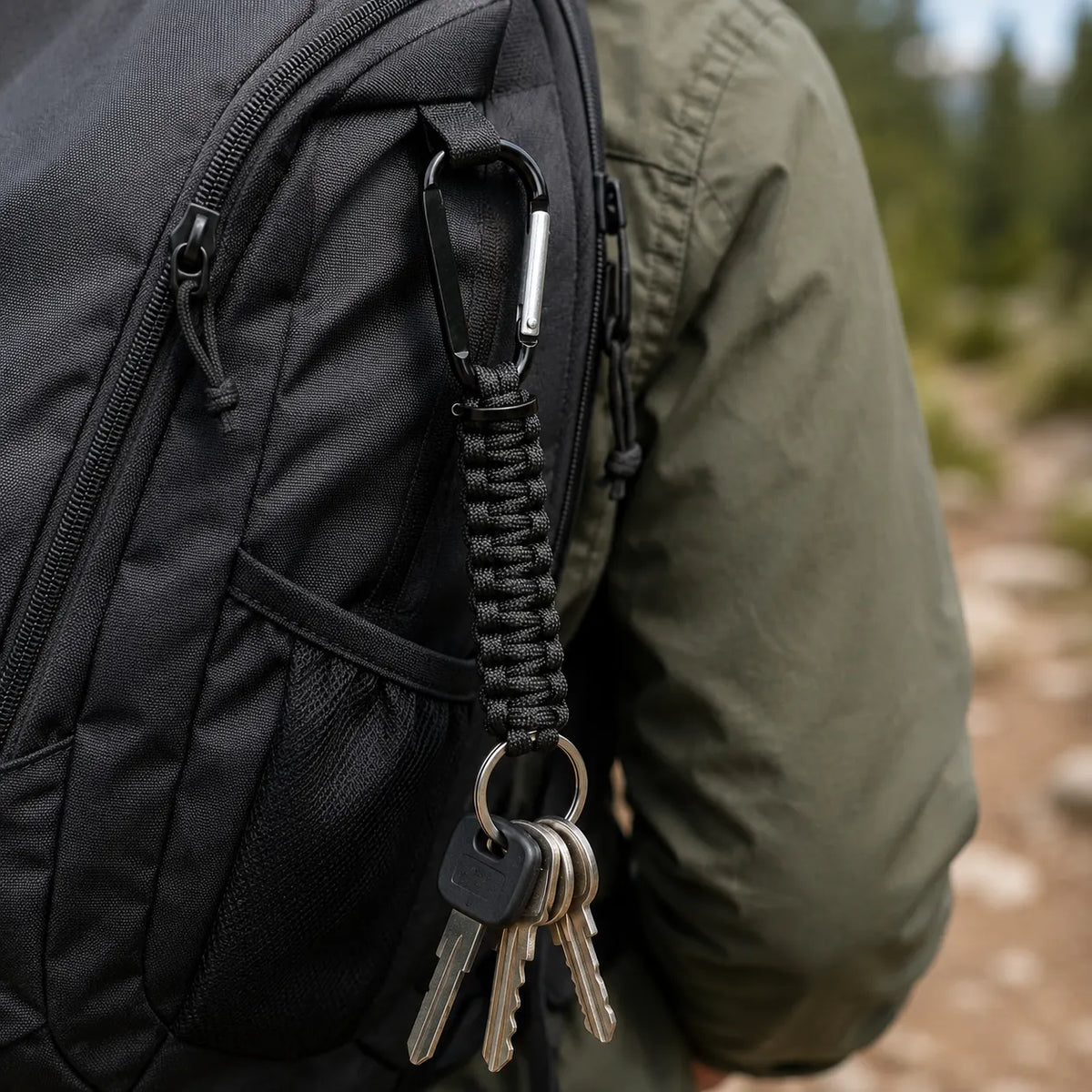 Paracord Keychain w/ Key Ring & Carabiner Clip Cable Holder - Image 3