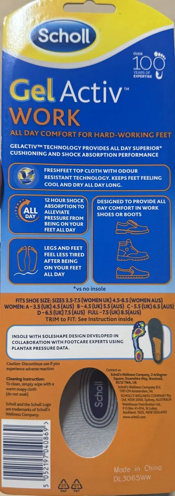 1 Pair Scholl Womens GelActiv Work Insoles w/ Odour Control in Size 3.5-7.5UK - Image 3