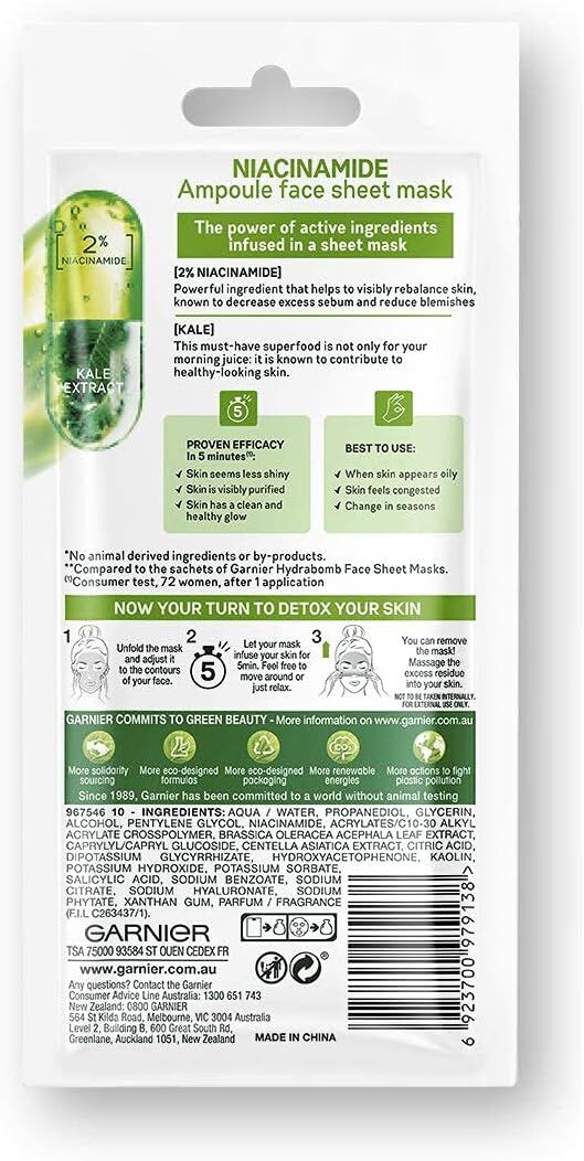 Garnier 15g Skin Active Ampoule Sheet Mask Kale/ Niacinamide - Image 5