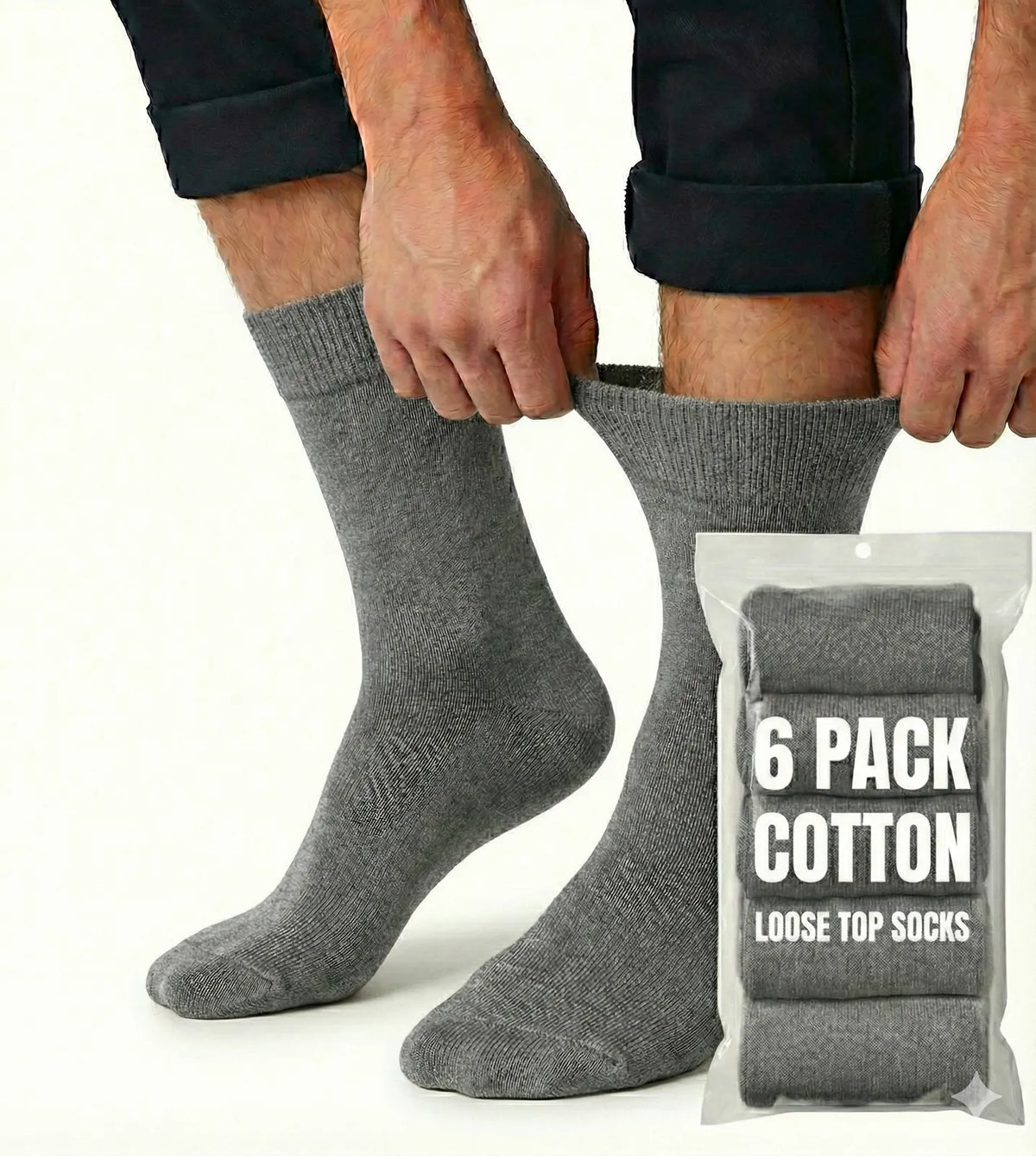 6x Pair COTTON Rich LOOSE TOP SOCKS Circulation Diabetic Comfort in Grey - Image 2
