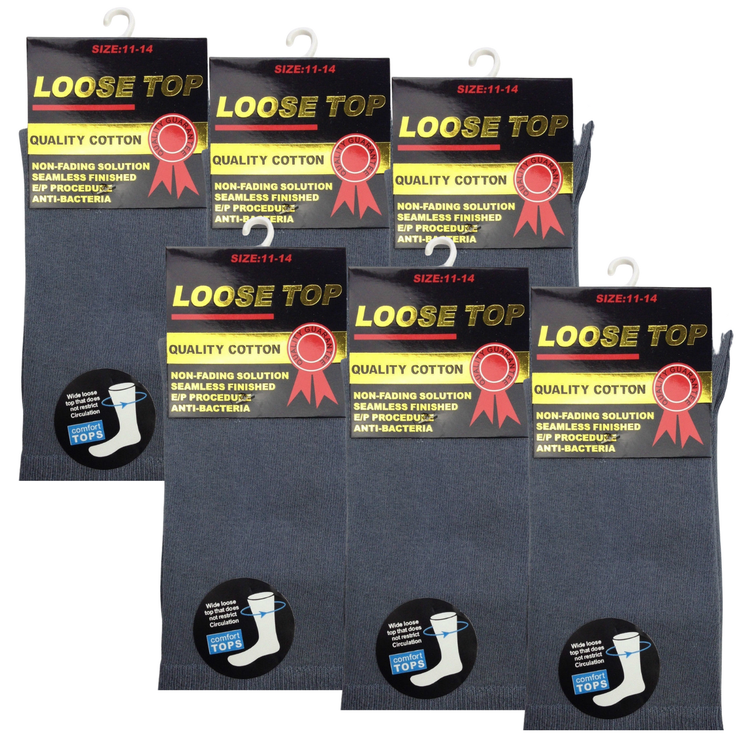 6x Pair COTTON Rich LOOSE TOP SOCKS Circulation Diabetic Comfort in Grey - 6-11 - Image 3