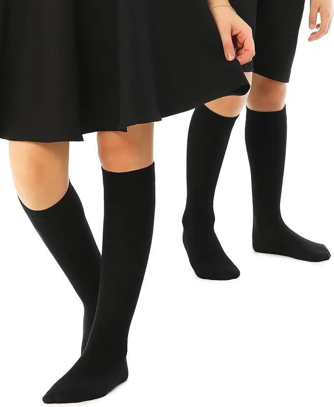 6x Knee High School Socks for Girls Boys Plain Cotton Rich Kids Bulk - Black - Image 2