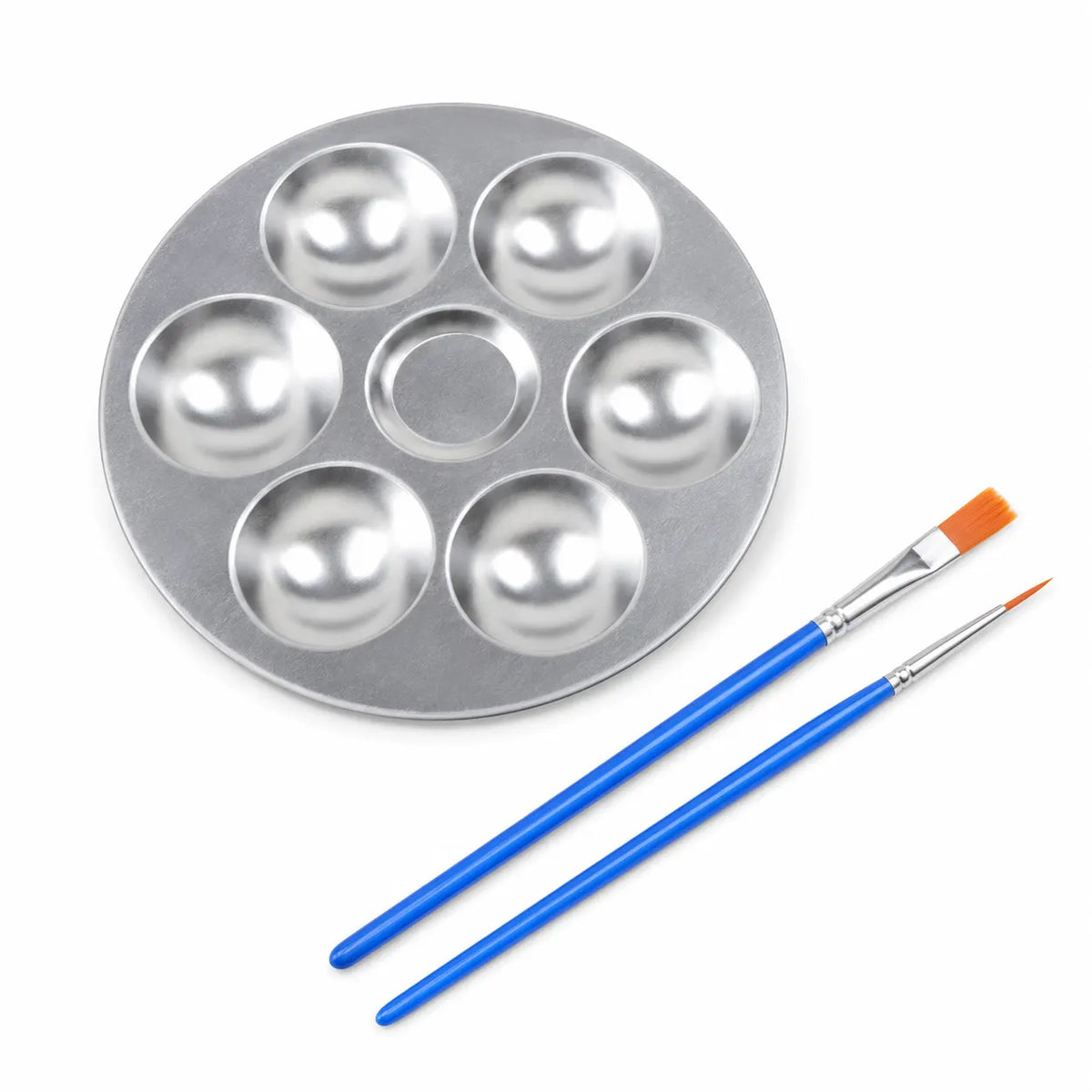 6 Grid Metal Painting Palette w/ 2 Brushes (135mmx135mm) - Image 2