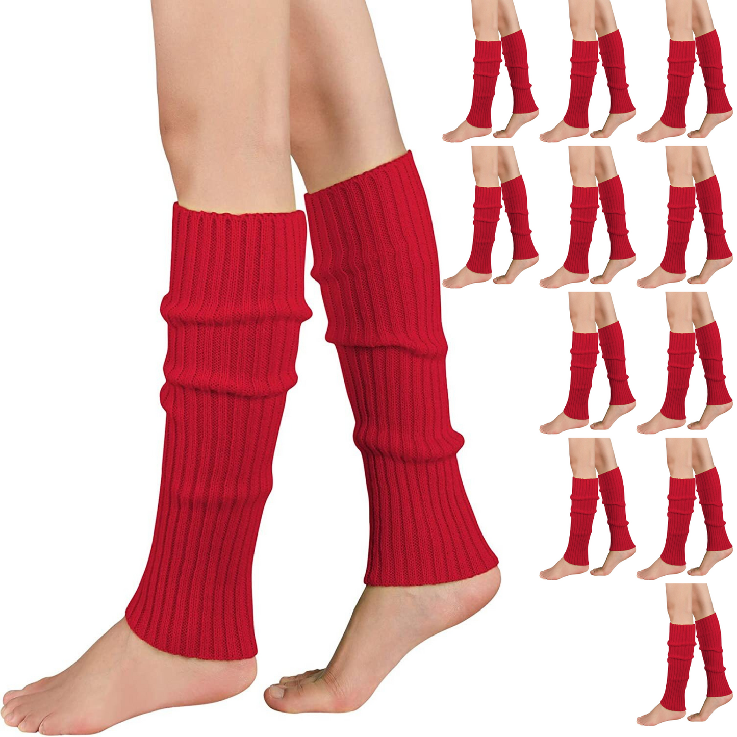 12x LEG WARMERS Knitted Womens Costume Neon Dance Party Knit 80s BULK - Red - Image 2