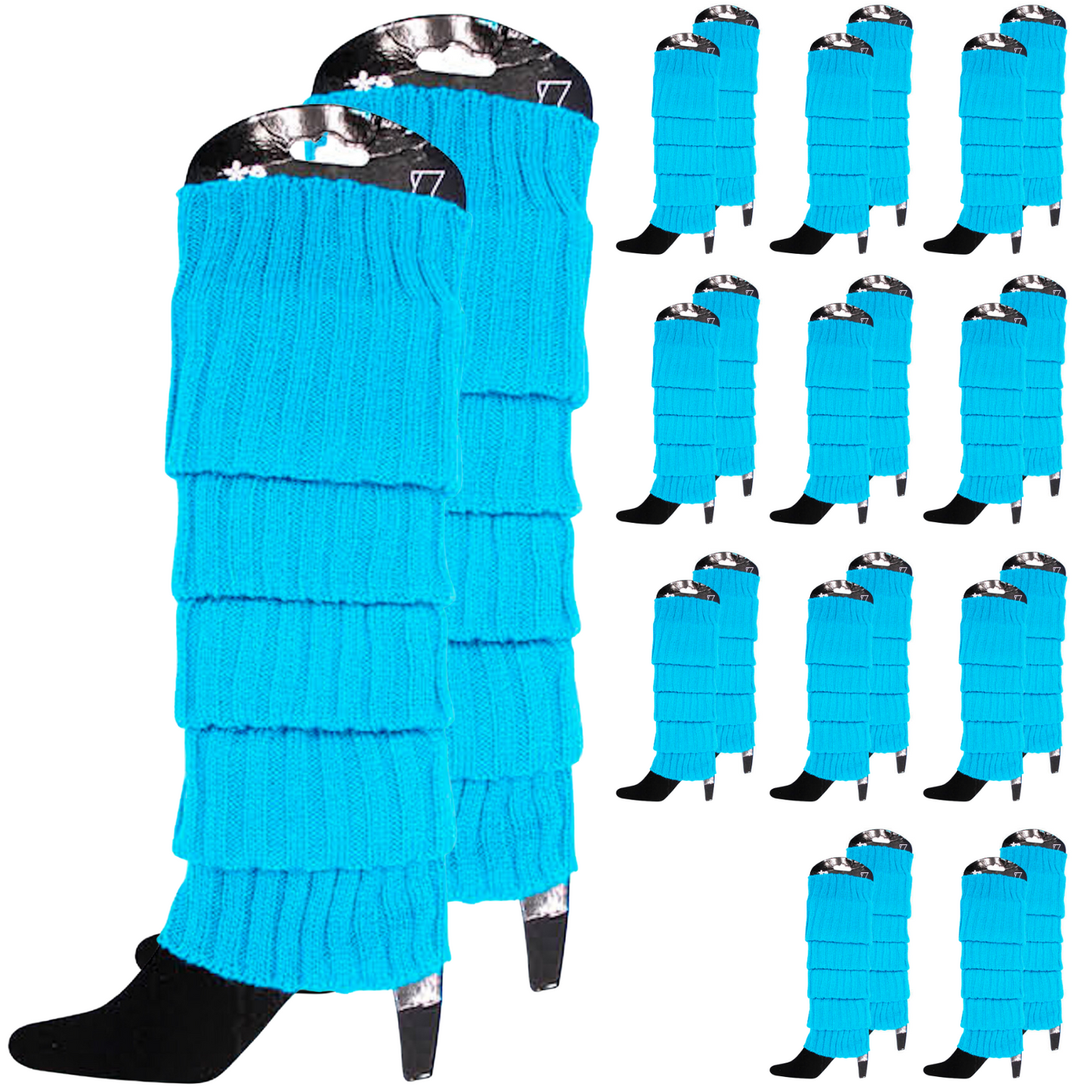 12x LEG WARMERS Knitted Womens Costume Neon Dance Party Knit 80s BULK - Topaz Blue - Image 2