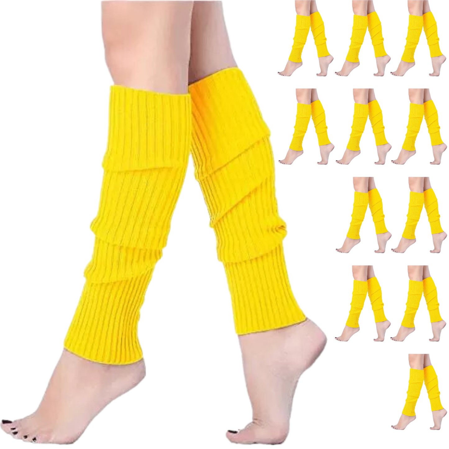 12x LEG WARMERS Knitted Womens Costume Neon Dance Party Knit 80s BULK - Yellow - Image 2