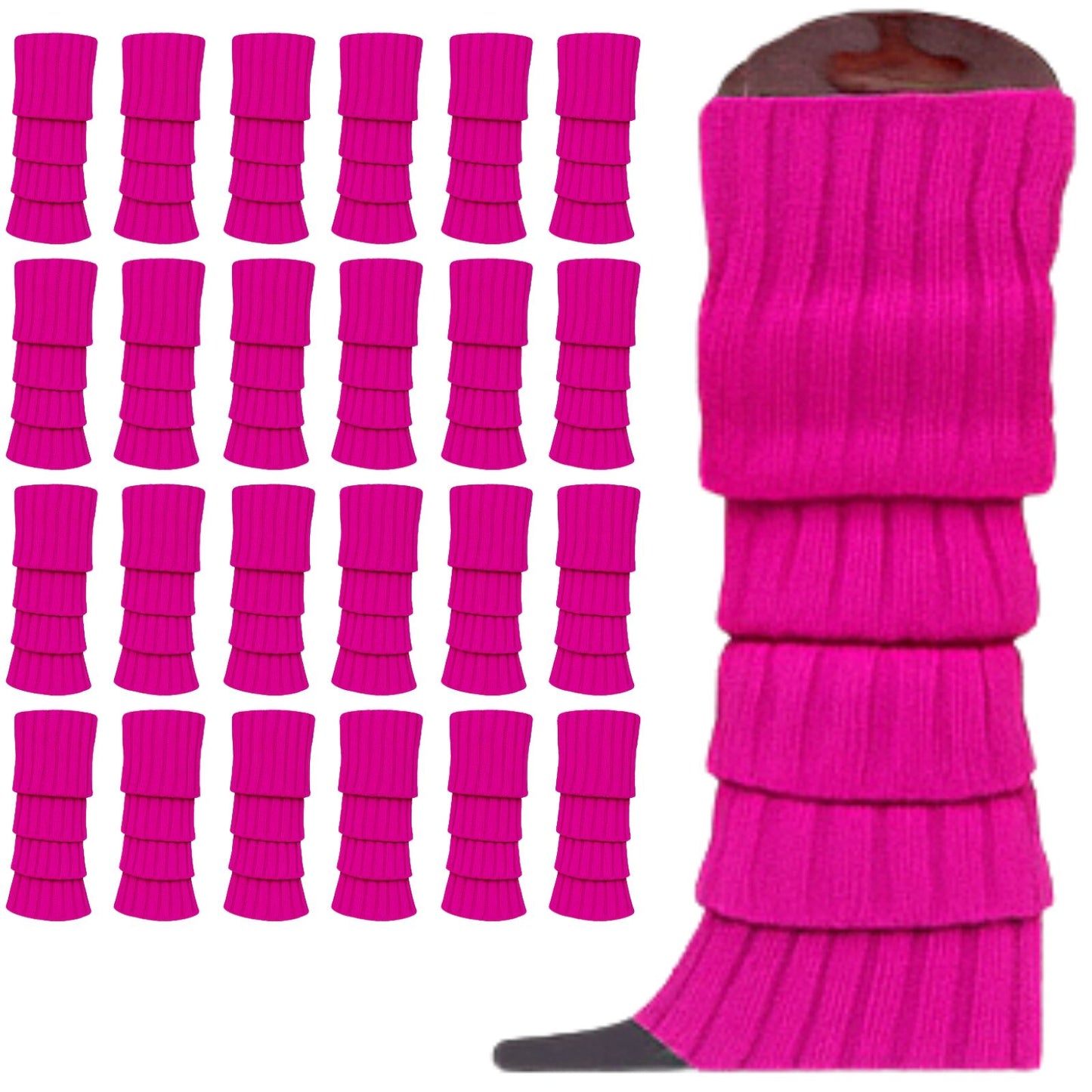 24x Womens Leg Warmers Disco Winter Knit Dance Party Crochet Legging Socks Costume - Purple - Image 3