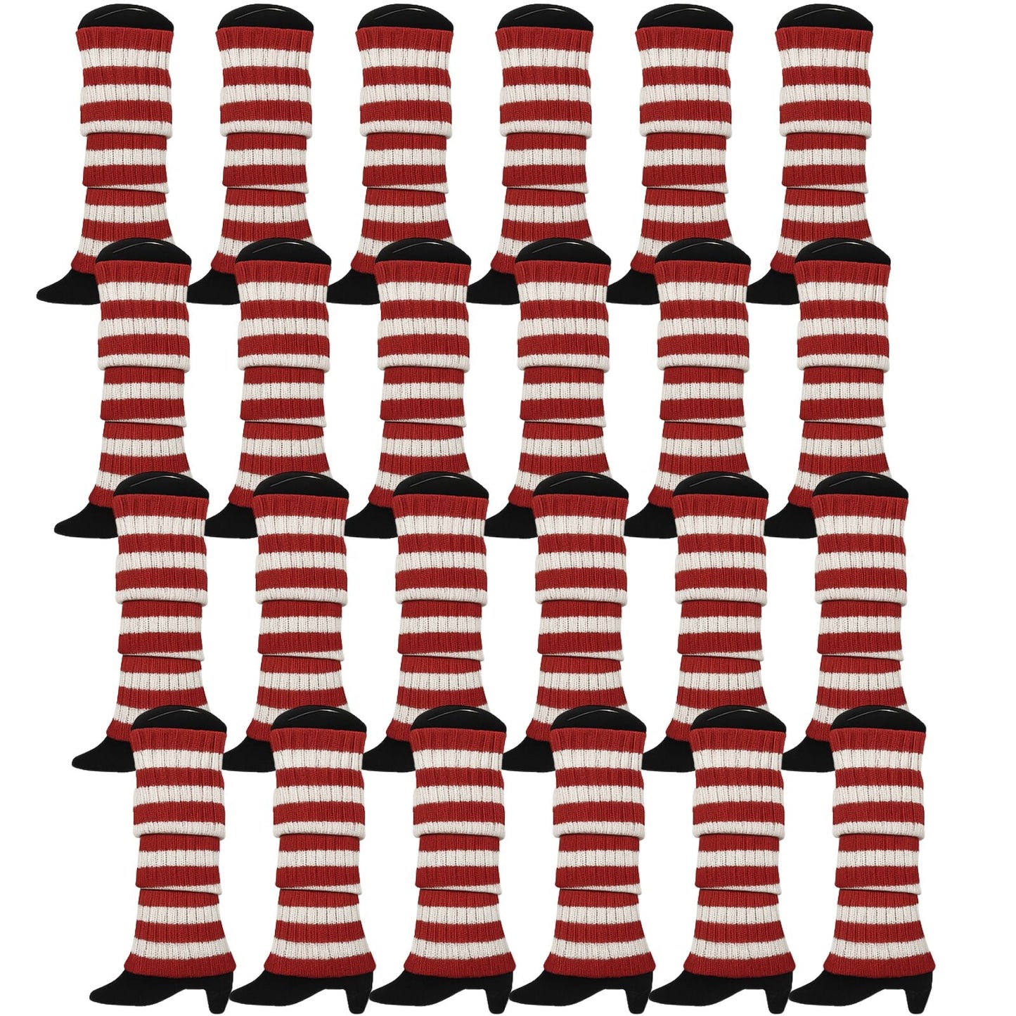 24x Womens Leg Warmers Disco Winter Knit Dance Party Crochet Legging Socks Costume - Red/White Stripe - Image 3