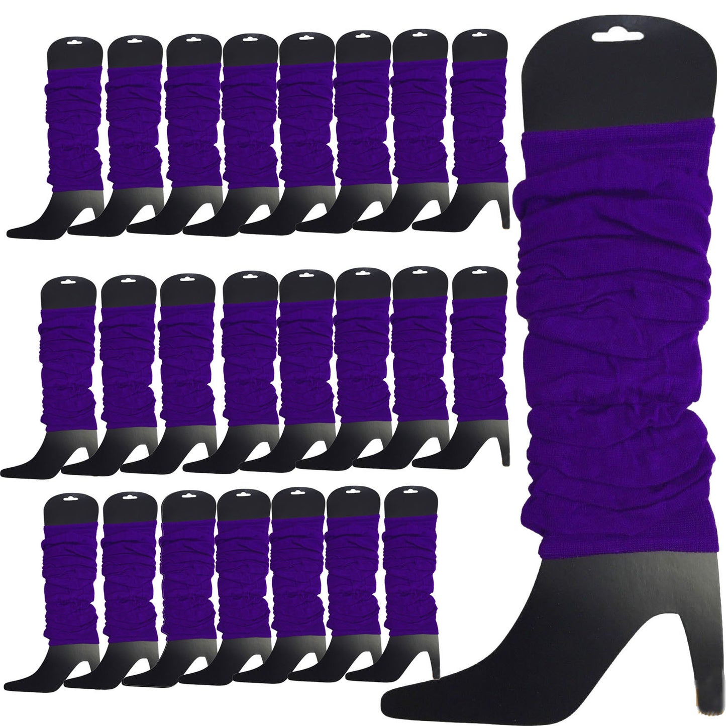 24 LEG WARMERS Knitted Womens Neon Party Knit Ankle Fluro Dance Costume 80s BULK - Purple - Image 2