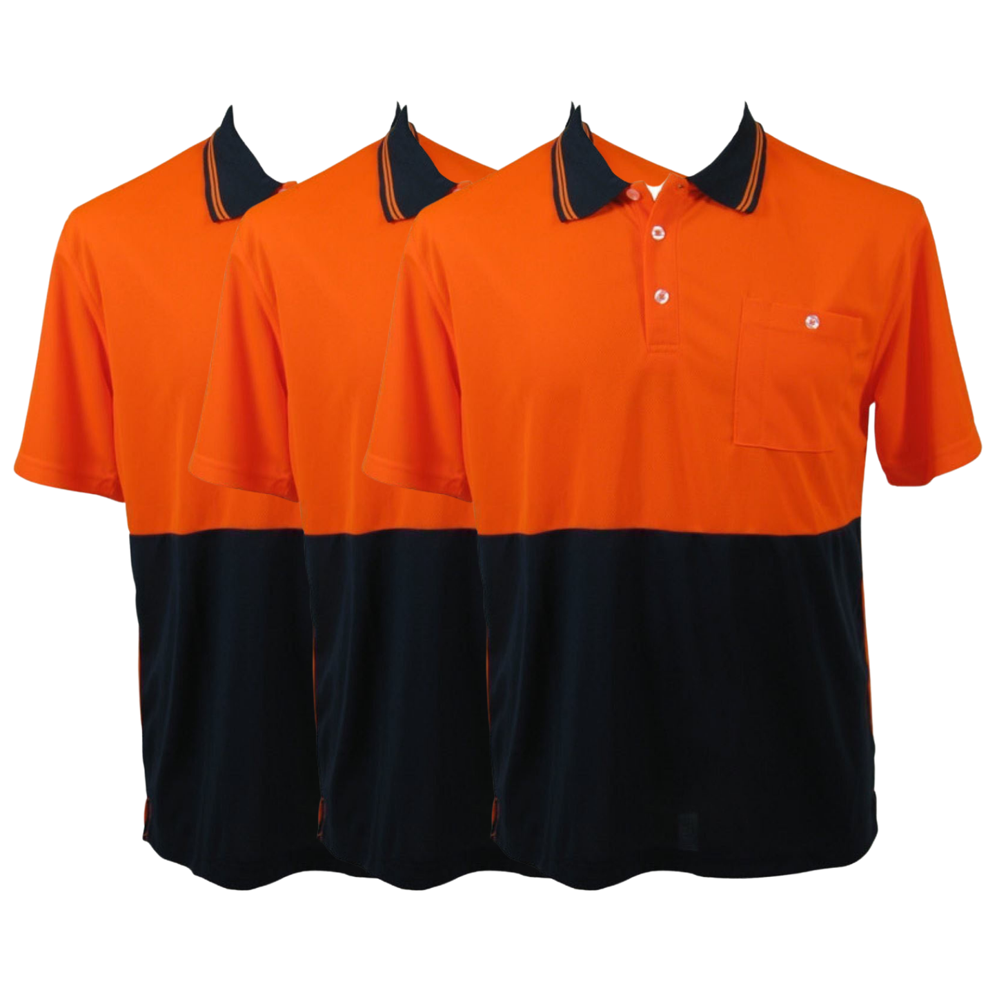 3x HI VIS Polo Shirt Top Tee Safety Workwear Short Sleeve Breathable Mesh BULK - Orange/Navy - 3XL (24) - Image 2