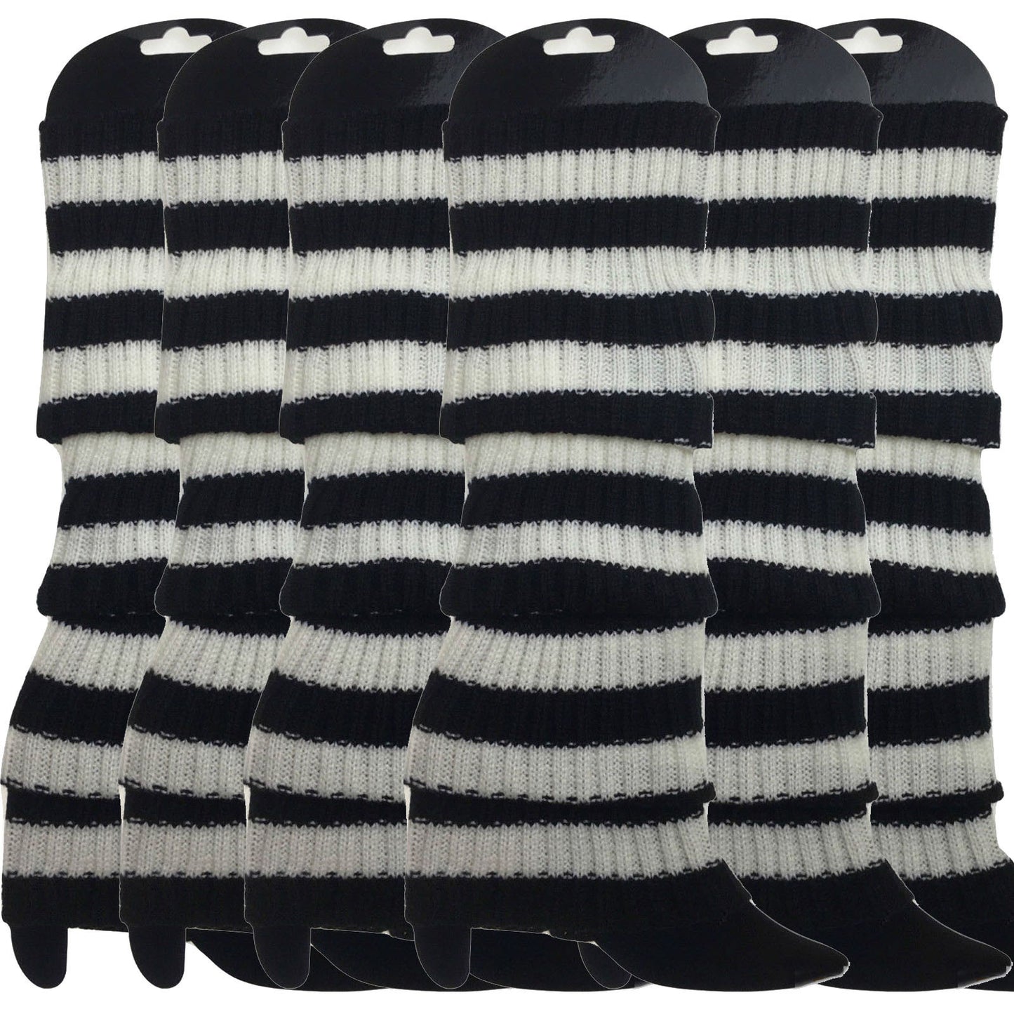 6x Womens Leg Warmers Disco Winter Knit Dance Party Crochet Legging Socks Costume - Black/White Stripe - Image 2