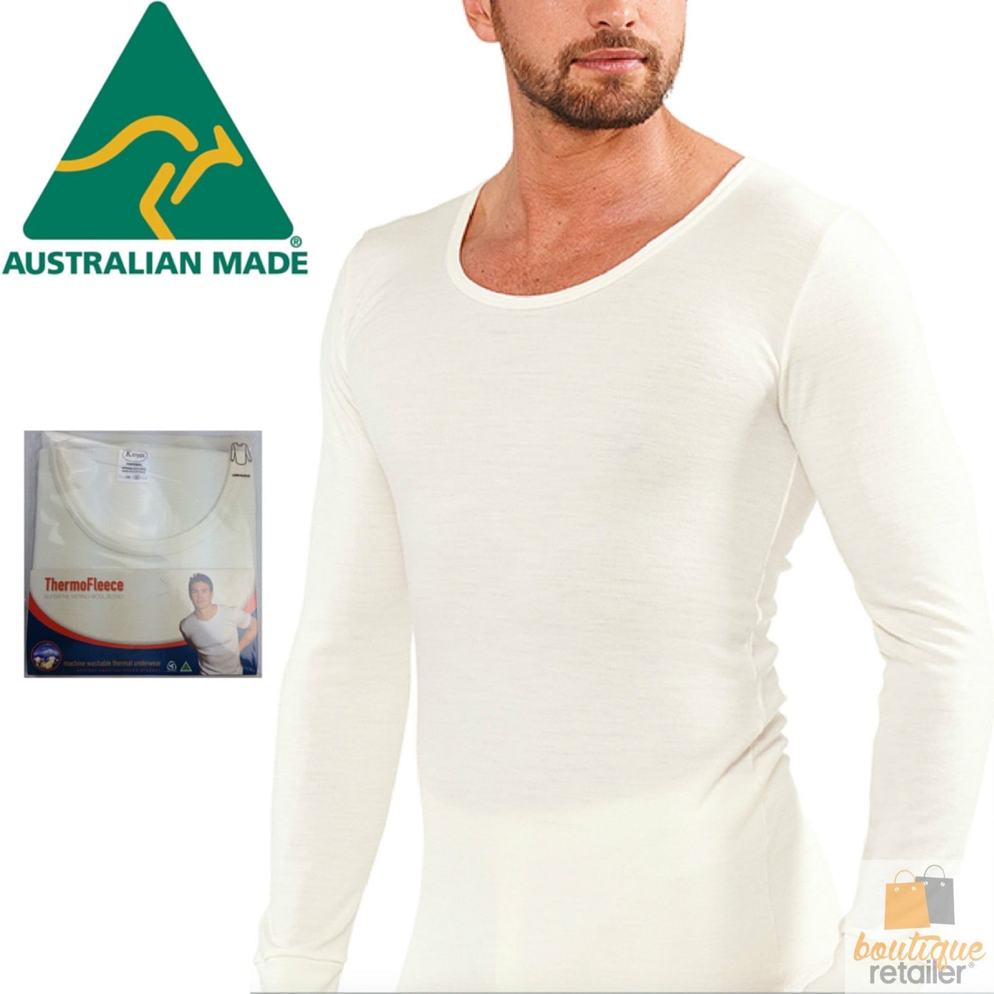 Mens THERMAL Long Sleeve Top Merino Wool Blend Underwear AUS MADE Thermals Warm - Medium (95cm) - Image 4