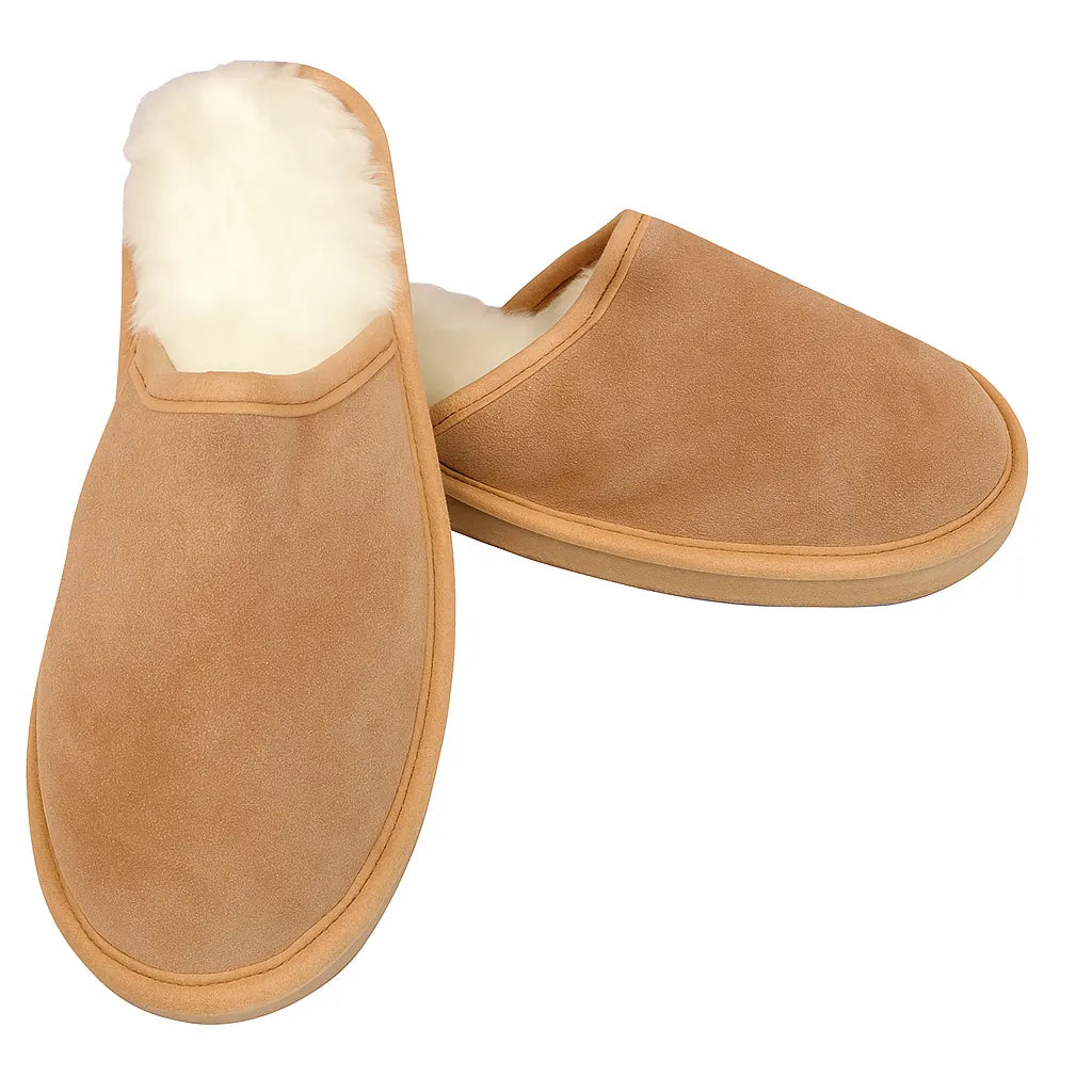 Sheepskin Wool Unisex Slippers Scuffs Slip On Winter Ugg Slippers in Chestnut - Image 5