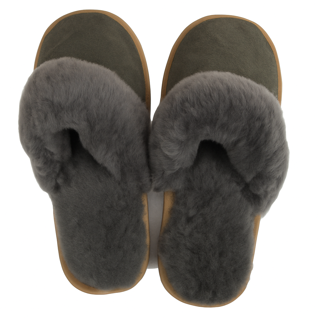 Sheepskin Wool Womens Slippers Scuffs Slip On Winter Ugg Slippers in Grey - 7 - Image 4