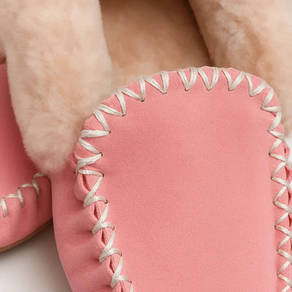 100% Australian Merino Sheepskin Moccasins Slippers Winter Casual Genuine Slip On UGG - Hot Pink - Image 4