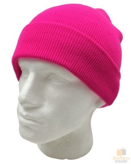 Unisex Fluro Beanie Hi Vis Knit Winter Hat Ski Cap One Size - Fluro Pink - Image 4