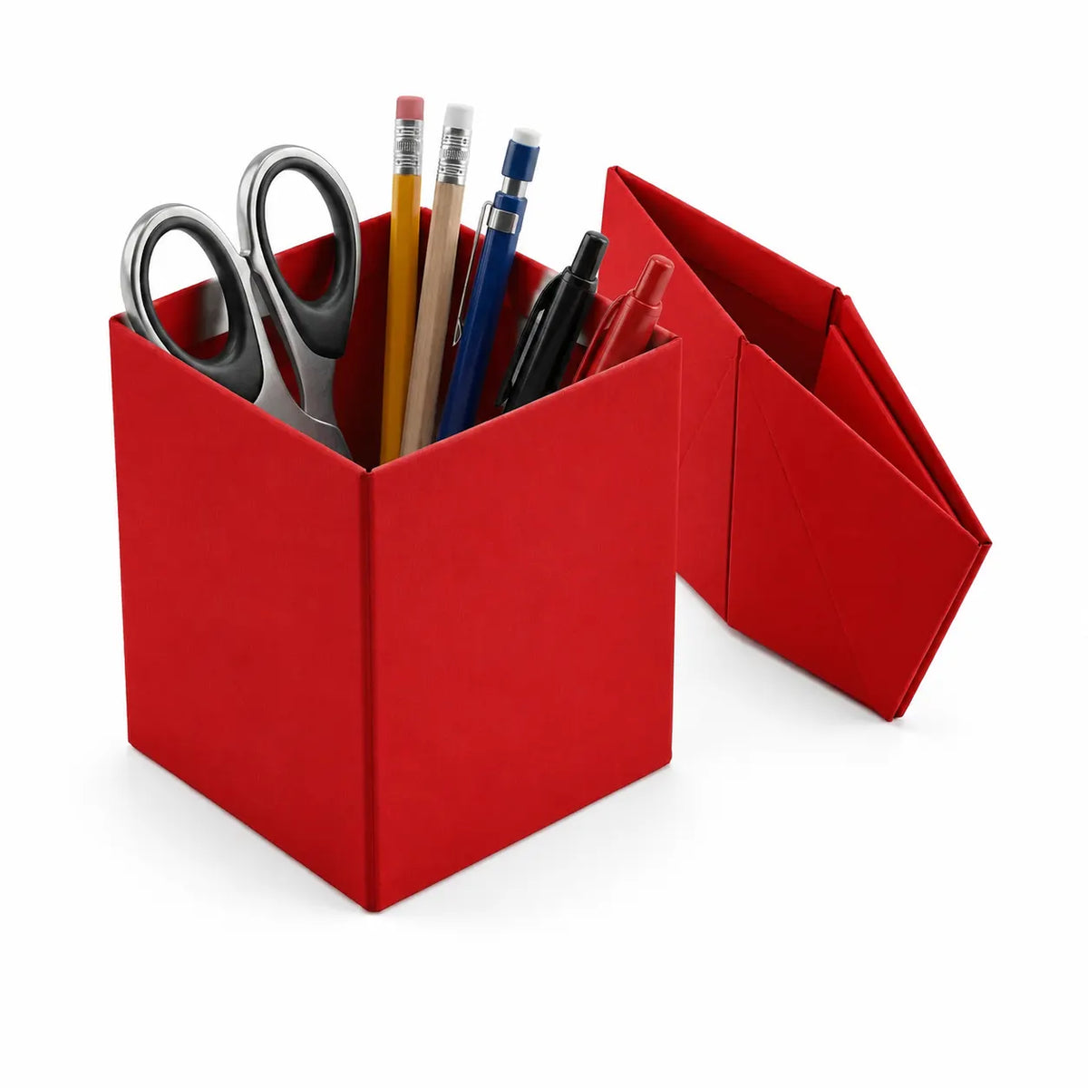 Foldable Pencil Cup for Home Office Desk Ruler Scissor Holder EAZI FOLD in Red - Image 2