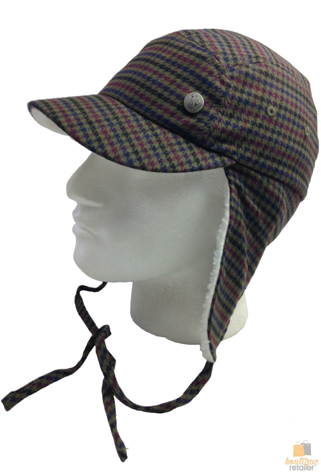 KANGOL Plaid Supre Ushanka Sherpa Chullo Lined Hat Warm Winter Ear Trapper Flying - Army Green/Black/Red - S/M - Image 3