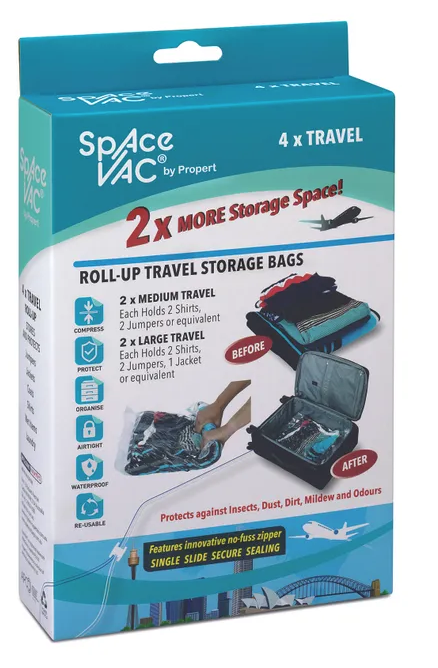 Space Vac Vacuum Storage Bag Seal Compressing Organizer Clothes - Travel 4 Pk - Image 4