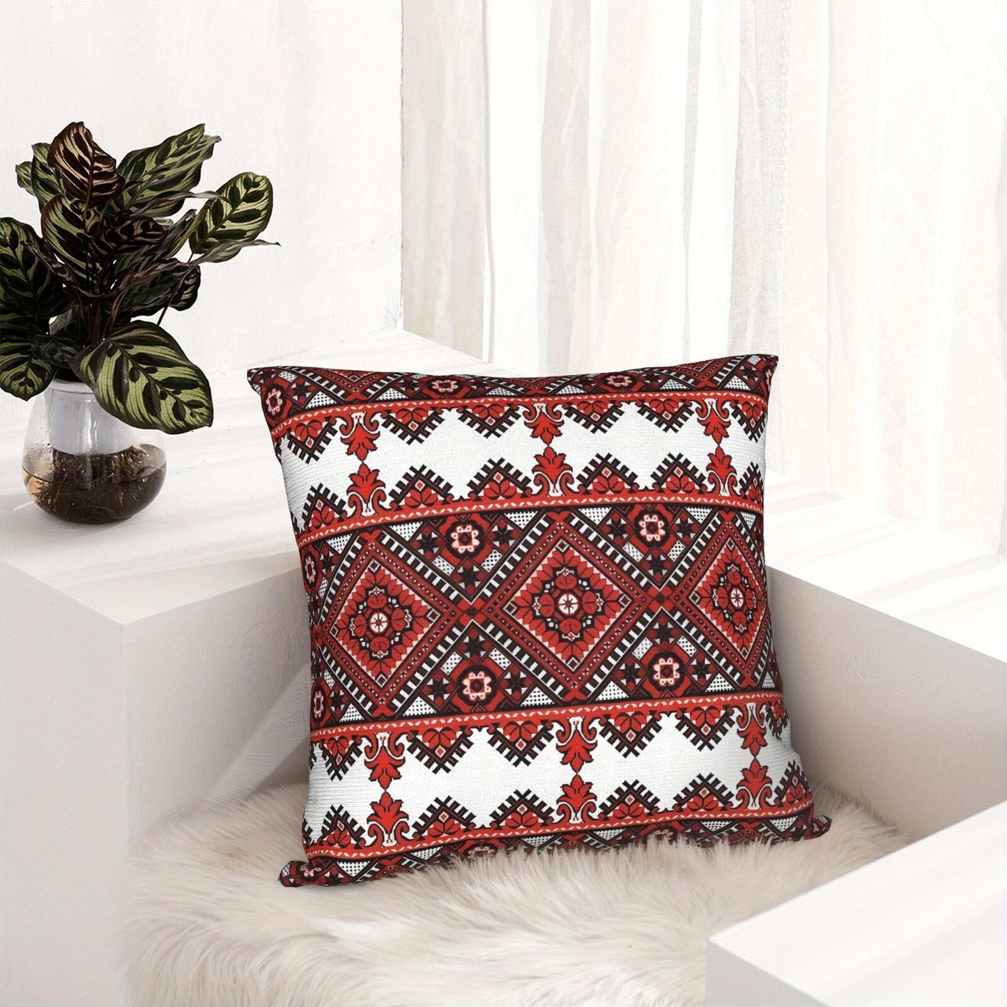 Ukrainian Square Cushion Pillow Cover – Traditional Print Folk w/ Zipper (45x45cm) - Image 4