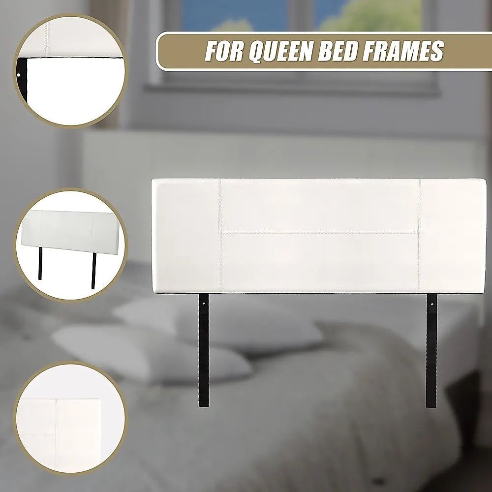 PU Leather Queen Bed Headboard Bedhead - White - Image 9