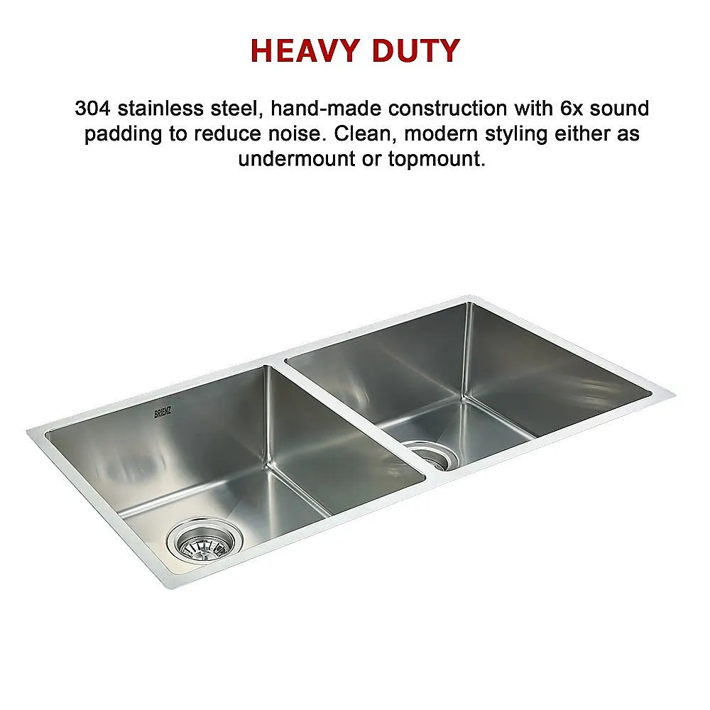 865x440mm Handmade Stainless Steel Undermount / Topmount Kitchen Sink with Waste - Image 9