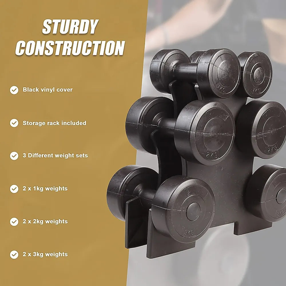 12kg Dumbbell Weights Set with Rack for Home Gym Training - Image 9
