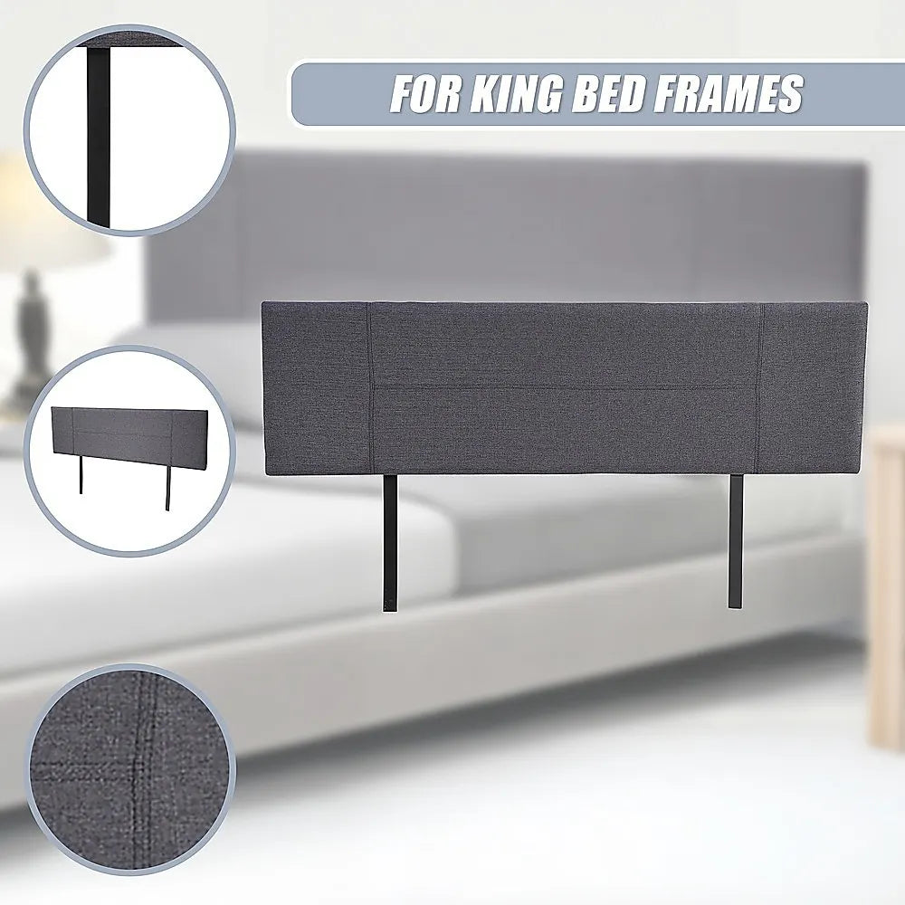 Linen Fabric King Bed Headboard Bedhead - Grey - Image 9