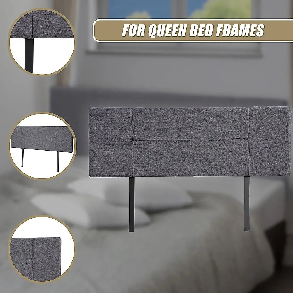 Linen Fabric Queen Bed Headboard Bedhead - Grey - Image 9
