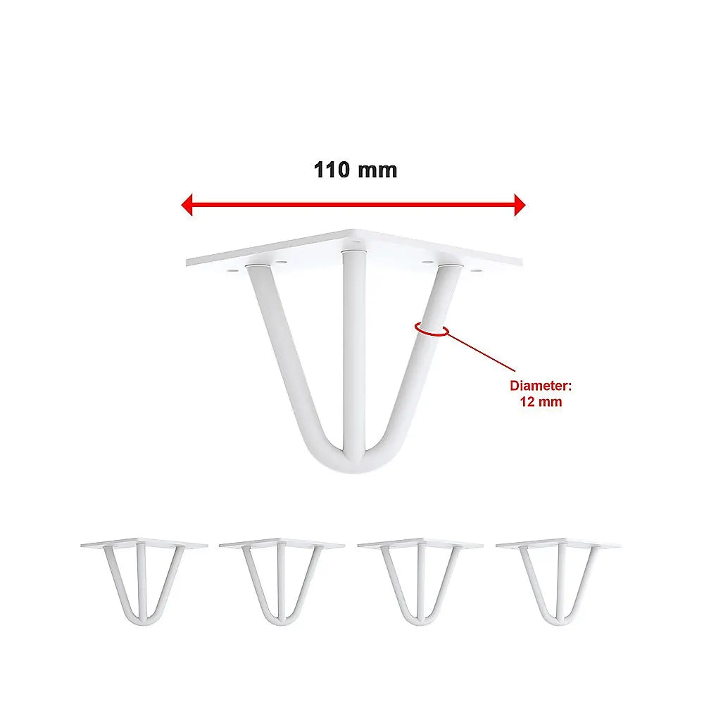 Set of 4 Industrial 3-Rod Retro Table Legs 12mm Steel Bench Desk - 11cm White - Image 6