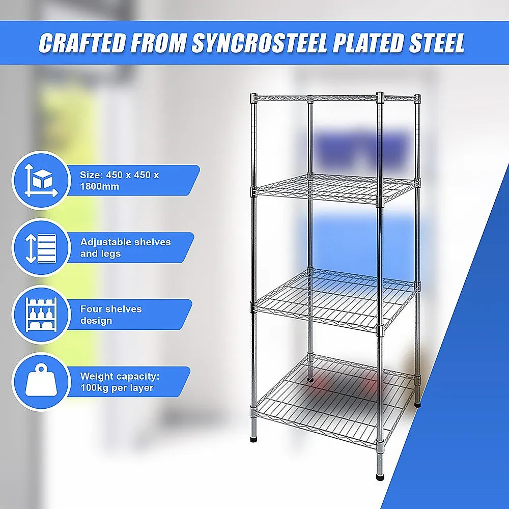 Modular Wire Storage 45x45cm Steel Shelving Chrome With Fixed Legs For Garage Warehouse Or Kitchen Organisation - Image 9