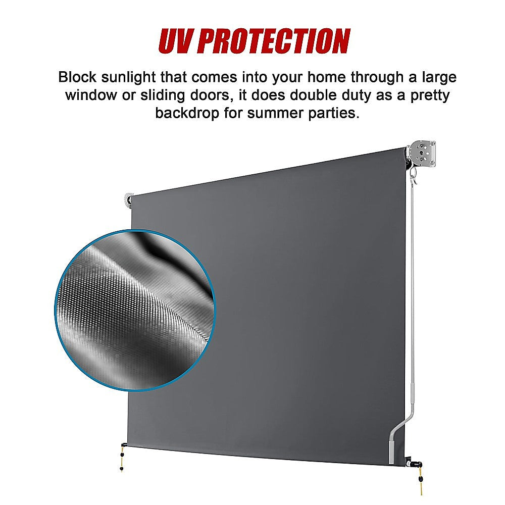 Retractable Straight Drop Roll Down Awning Garden Patio Screen 2.1X2.5M - Image 7