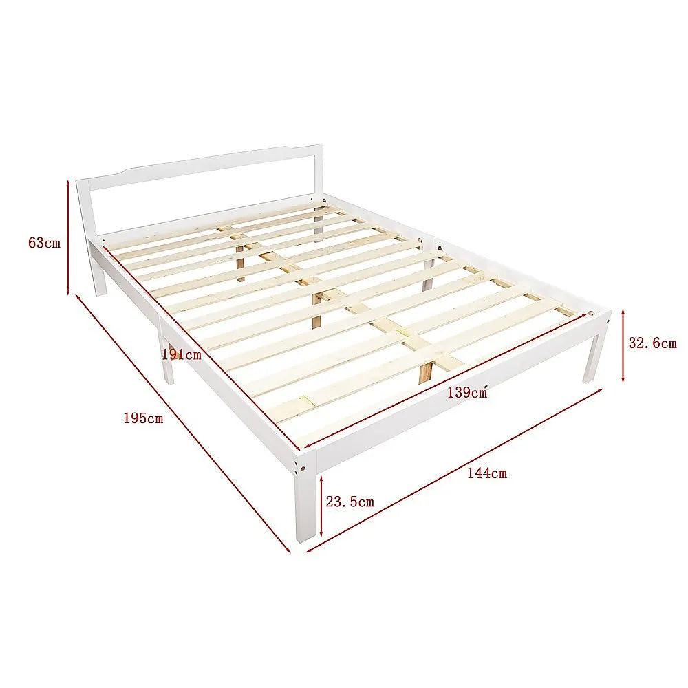 Double Wooden Bed Frame Home Furniture White - Image 9