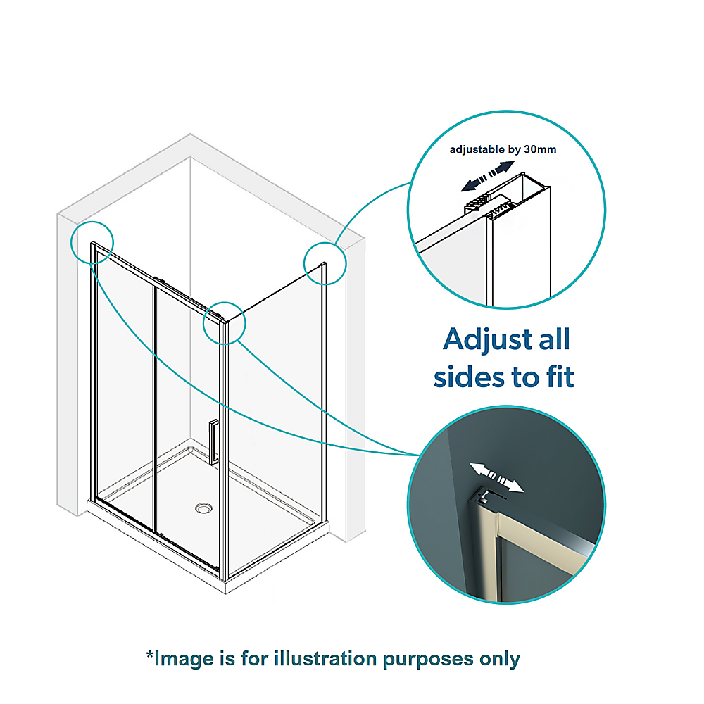 Adjustable 1300x800mm Single Door Corner Sliding Glass Shower Screen in Chrome - Image 4