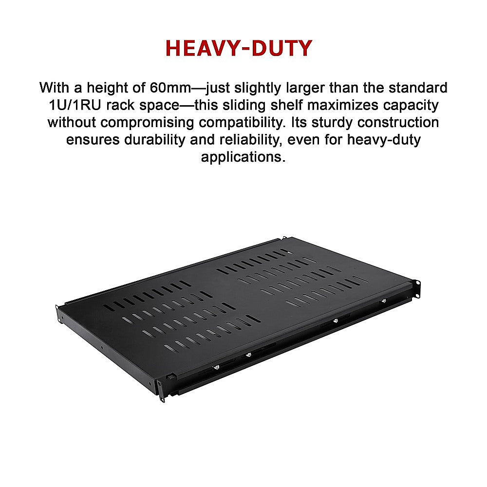 1U Sliding Server Rack Shelf 26 Inch Deep Vented for 19 Inch Cabinet - Image 9