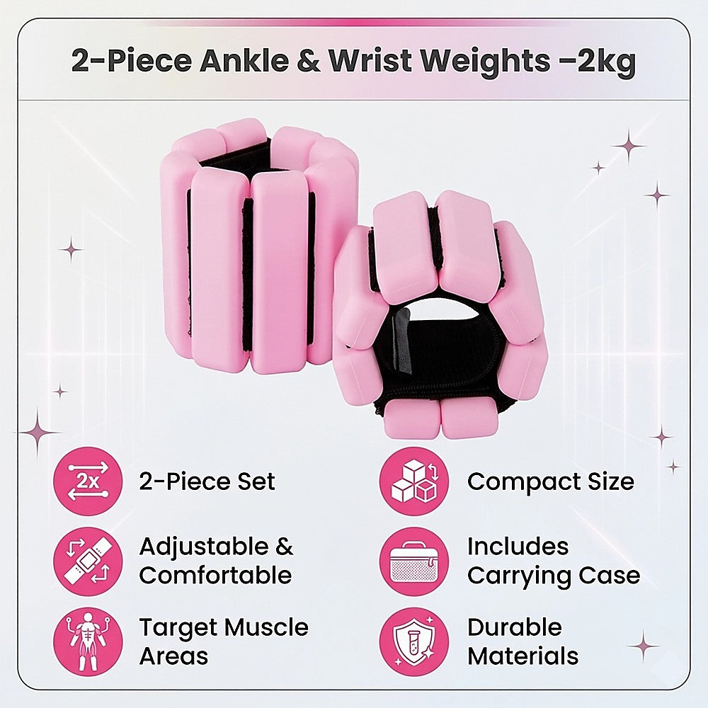 2-Piece Ankle & Wrist Weights – 2kg Pair Adjustable Workout Bangles (Pink) - Image 9