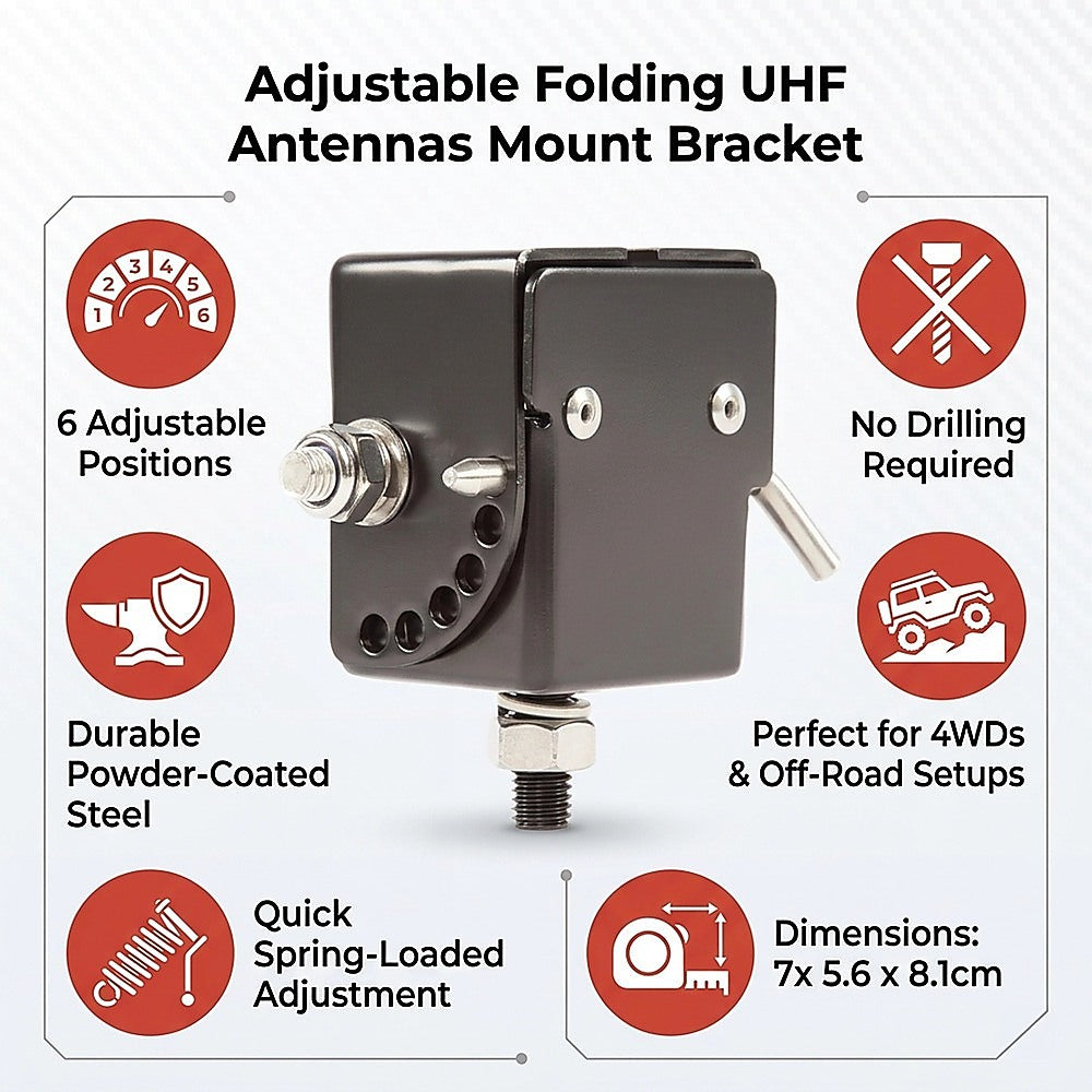 Adjustable Folding UHF Antennas Mount Bracket – Black Bullbar Clamp - Image 9