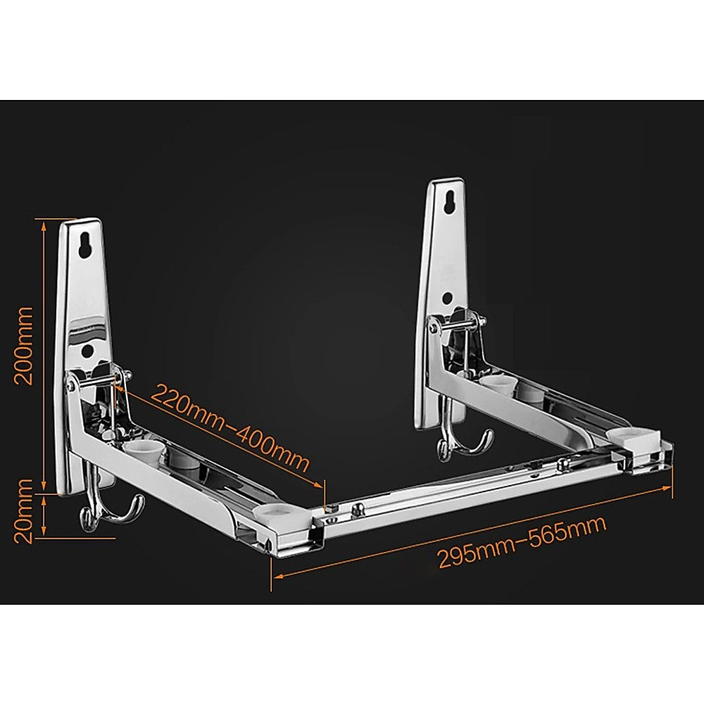 Stainless Steel Microwave Oven Wall Mount Bracket – Adjustable Shelf with Removable Hooks - Image 5