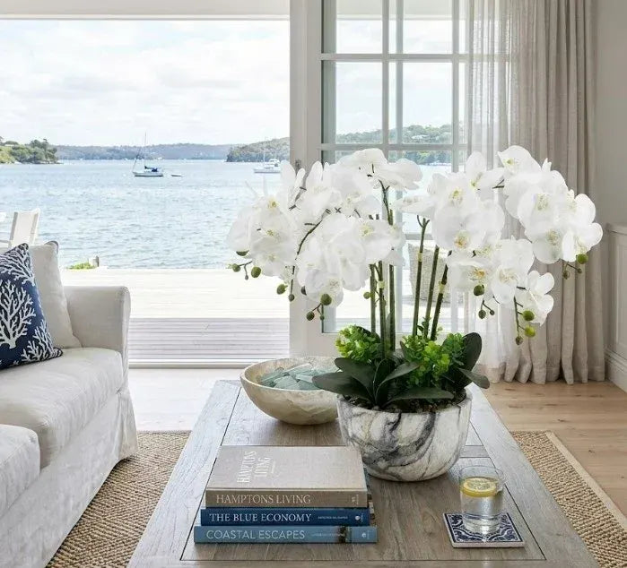 Large White Orchid In Marble Look Pot 64cm - Image 2