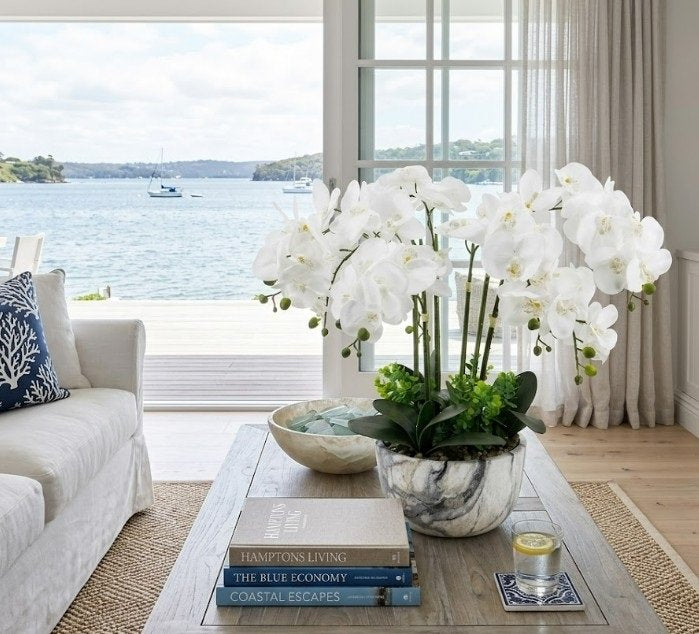 Large White Orchid In Marble Look Pot 64cm - Image 2