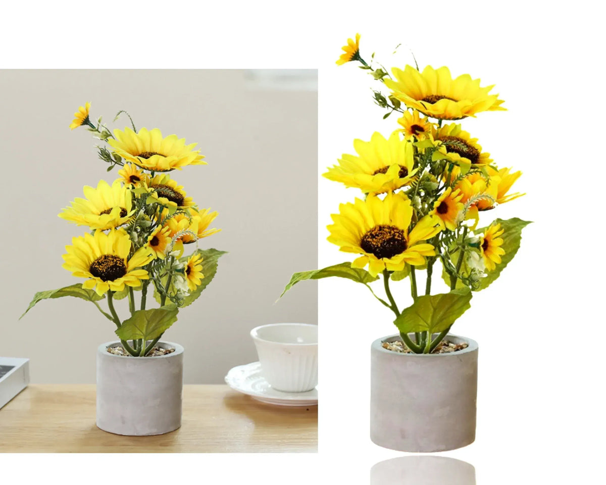 Artificial Sunflower in Cement Pot 14x27cm