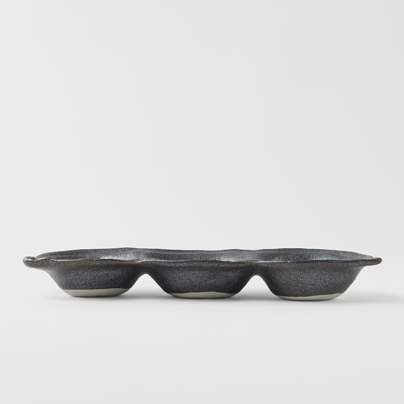 Edamame Triple Pod Dish 200ml Black Glaze - Image 3