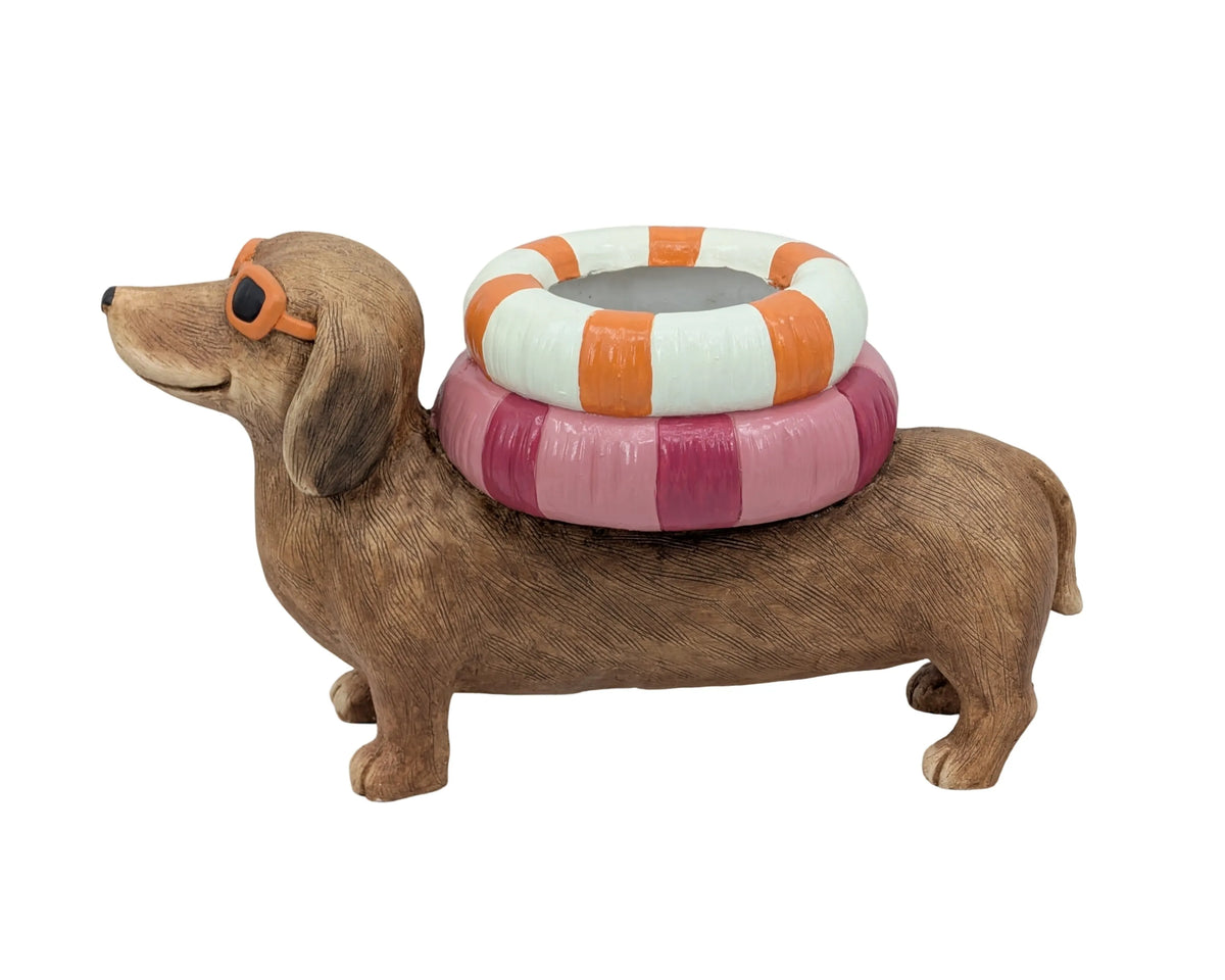 Magnesia Pink Beach Dachshund Plantter 52cm