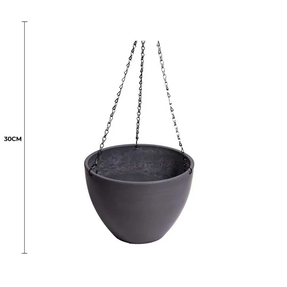Hanging Grey Plastic Pot with Chain 30cm - Image 2