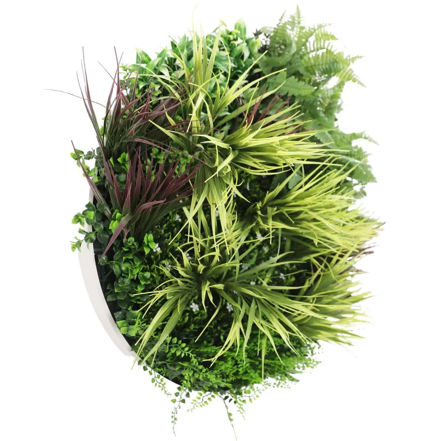 Slimline Artificial Green Wall Disc Art 80cm Grassy Fern UV Resistant (White) - Image 4