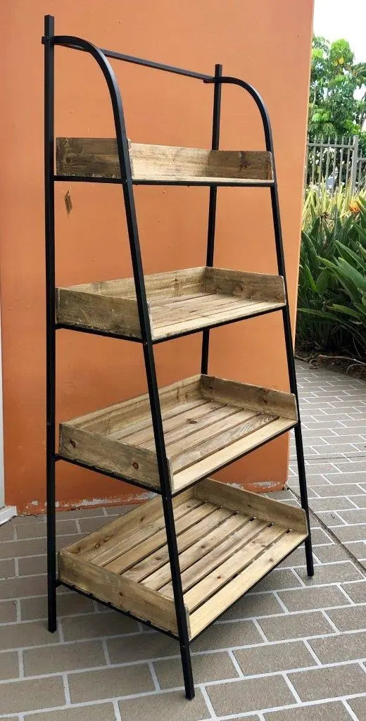 4 Tier Wooden Rack With Metal Frame 70x152cm