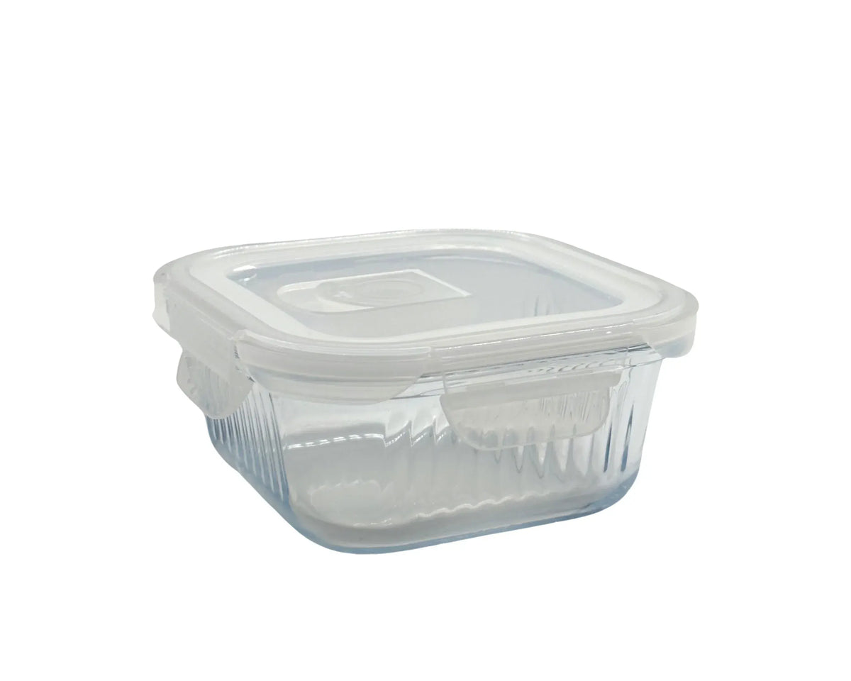bulk 24 Borosilicate Glass Container W Lid Square 520ml 14x7cm