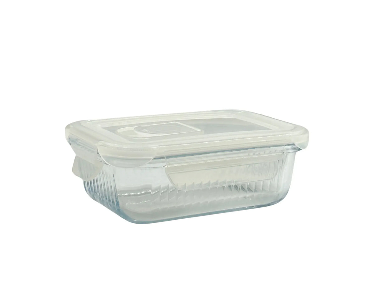 bulk 24 Borosilicate Glass Container W Lid Rect 370ml 15x6cm